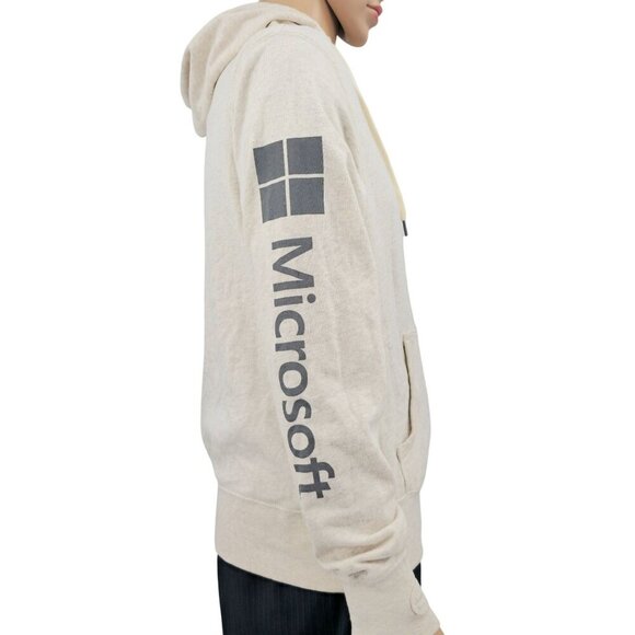Microsoft Beige Zip-Up Hoodie With Logo Sleeve Print, Men's Medium - Picture 3 of 11